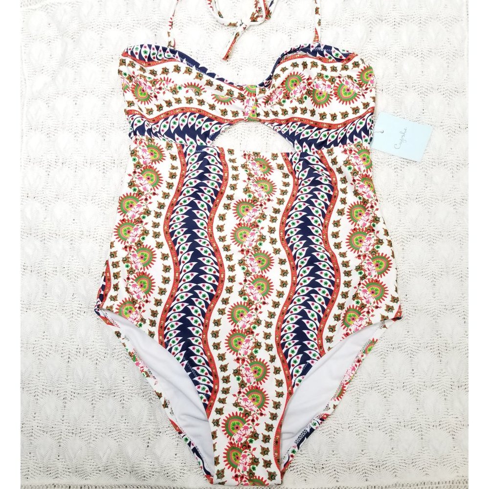 Cupshe one piece bathing suit, white multi, size M